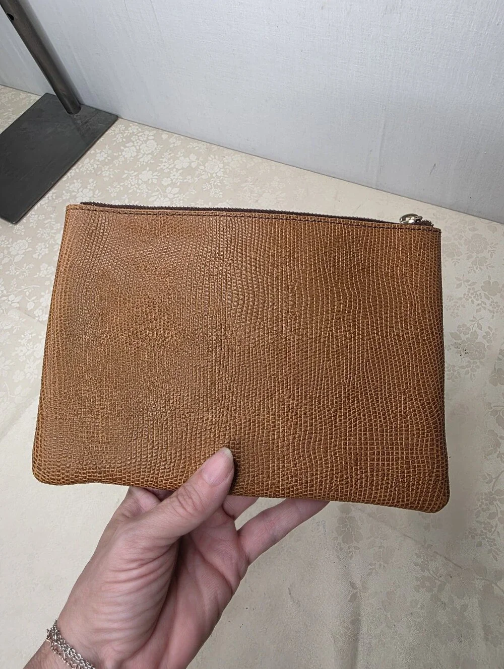 Planner Perfect Brown Lizard Embossed Leather Zippered Pouch Clutch